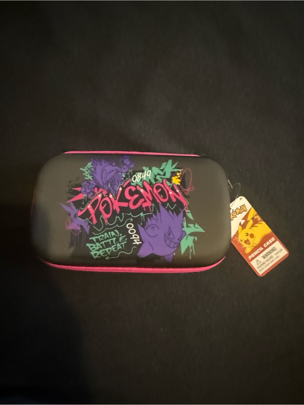Pokemon Black Pencil Case with Pink Trim and Purple Graphics